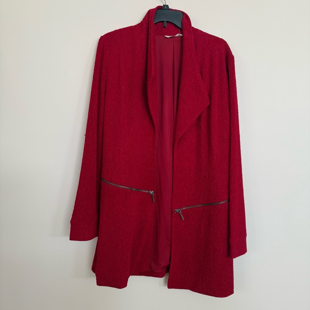 Soft Surroundings Red Boucle Knit Natalya Topper Open Front Cardigan Jacket - Picture 2 of 8